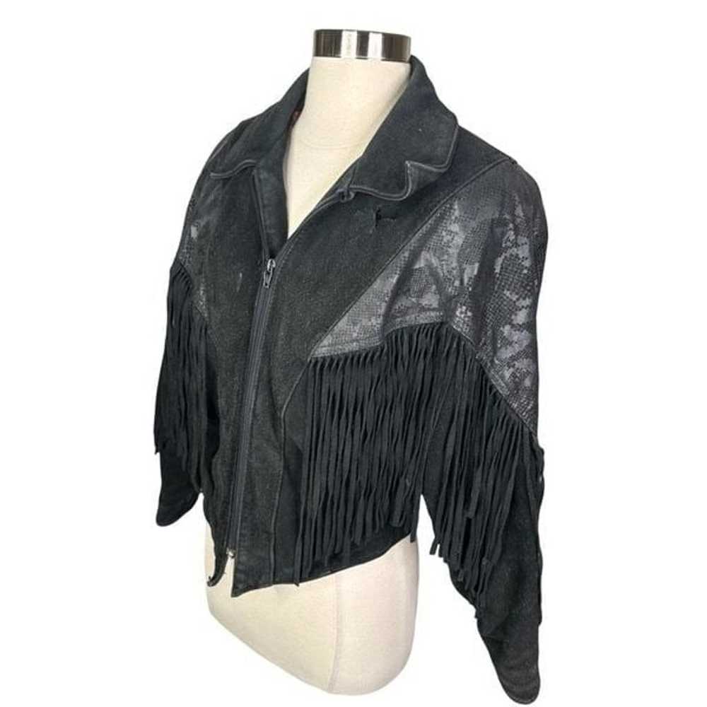 Vintage 90’s CHIA Black Suede Fringe Moto Jacket … - image 2