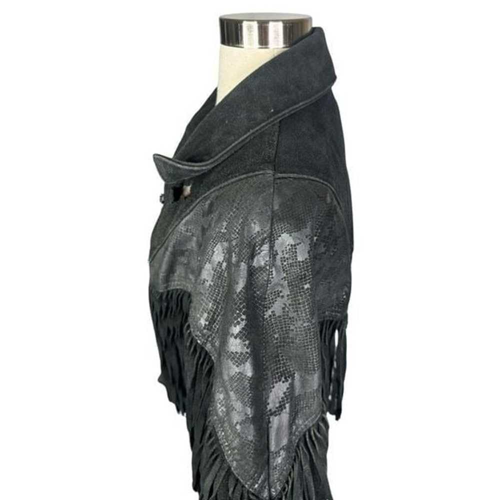 Vintage 90’s CHIA Black Suede Fringe Moto Jacket … - image 3