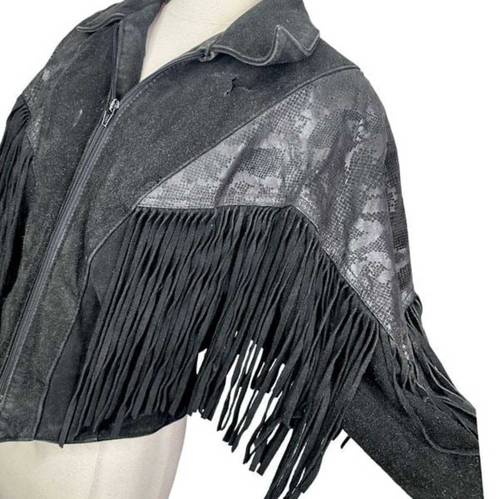 Vintage 90’s CHIA Black Suede Fringe Moto Jacket … - image 4