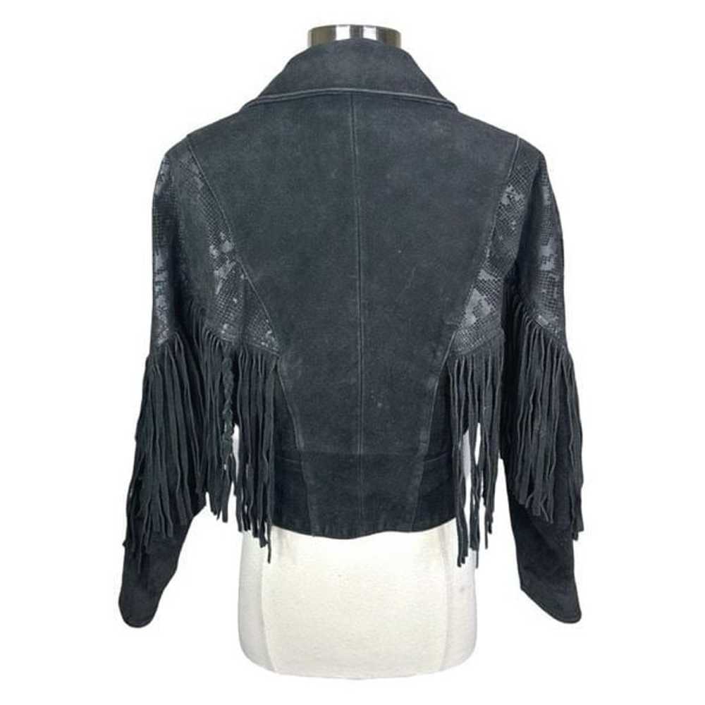 Vintage 90’s CHIA Black Suede Fringe Moto Jacket … - image 5