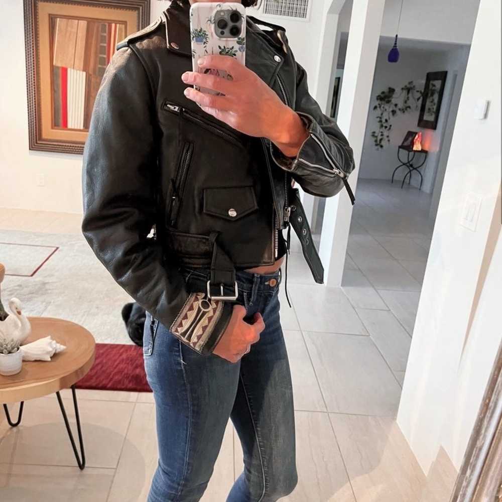 Vintage FIRST Genuine Leather Biker Cropped Moto … - image 1