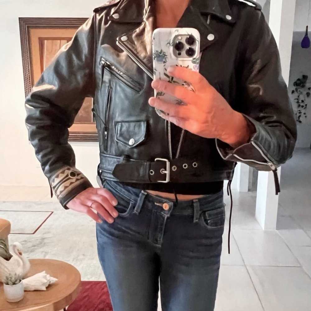 Vintage FIRST Genuine Leather Biker Cropped Moto … - image 2