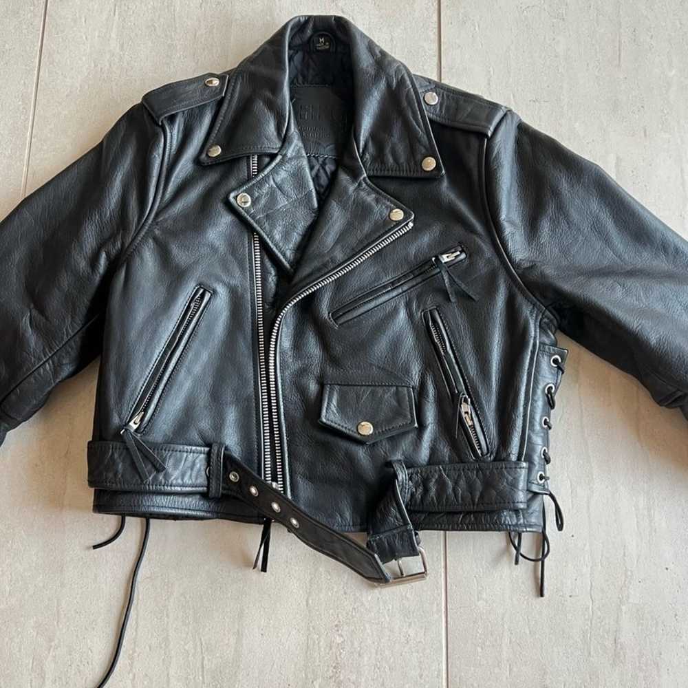 Vintage FIRST Genuine Leather Biker Cropped Moto … - image 3