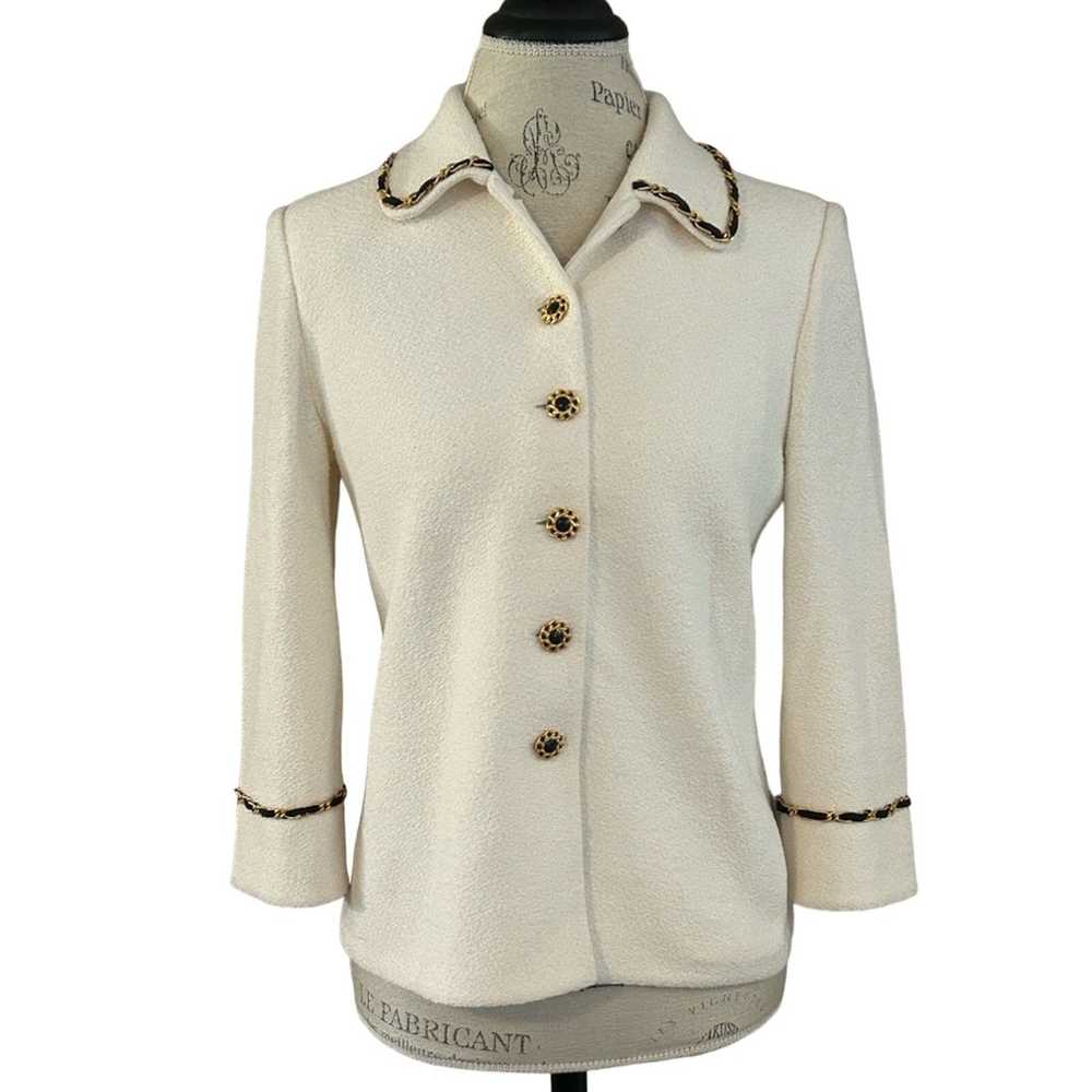 St. John ivory white knit blazer lady jacket gold… - image 1