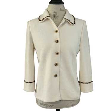 St. John ivory white knit blazer lady jacket gold… - image 1