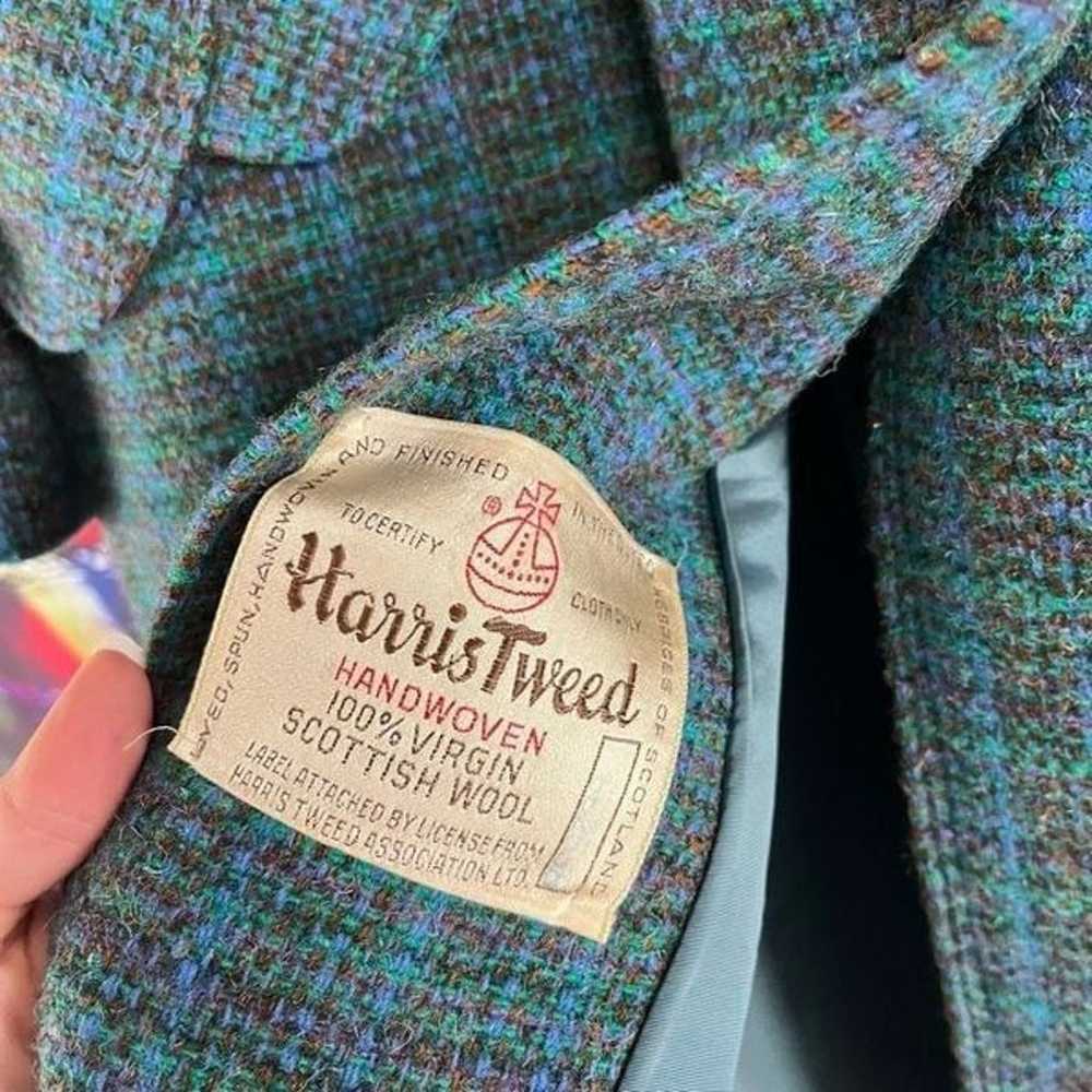 Vintage Harris Tweed Blue Hand Woven 100% VIRGIN … - image 4