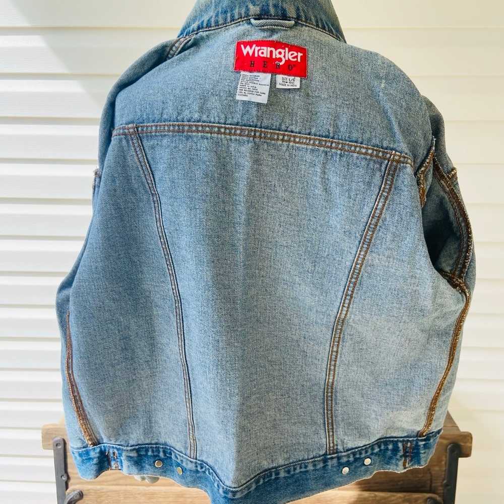 Vintage Denim Jean Jacket 90s Y2K Wrangler Hero T… - image 9