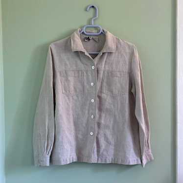 Vintage 90s Edward 100% Irish Linen Tan Button up… - image 1