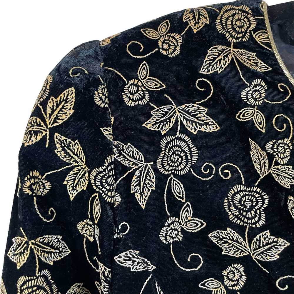 Vintage Another Thyme black velvet gold floral em… - image 3