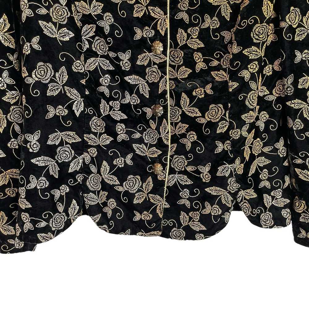 Vintage Another Thyme black velvet gold floral em… - image 4