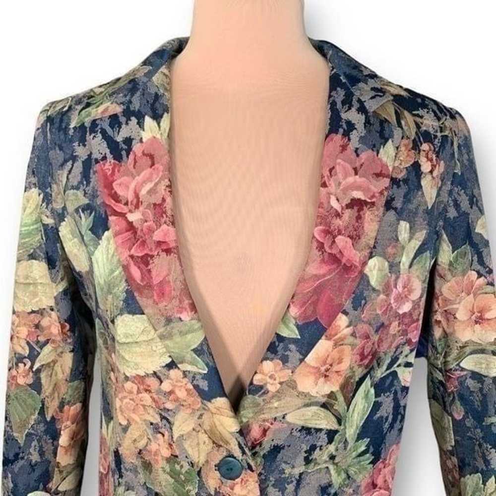 Vintage Blazer Jacket Navy Dark Floral Detail Box… - image 4