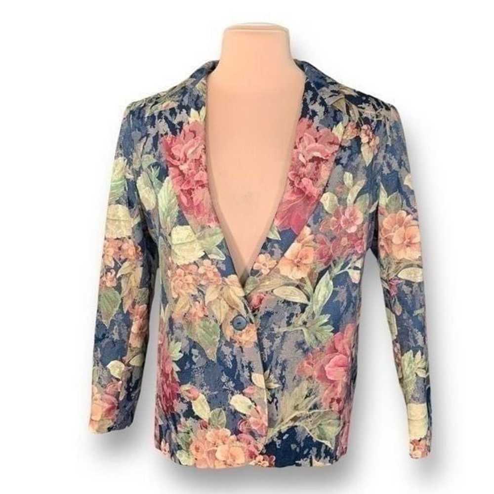 Vintage Blazer Jacket Navy Dark Floral Detail Box… - image 9