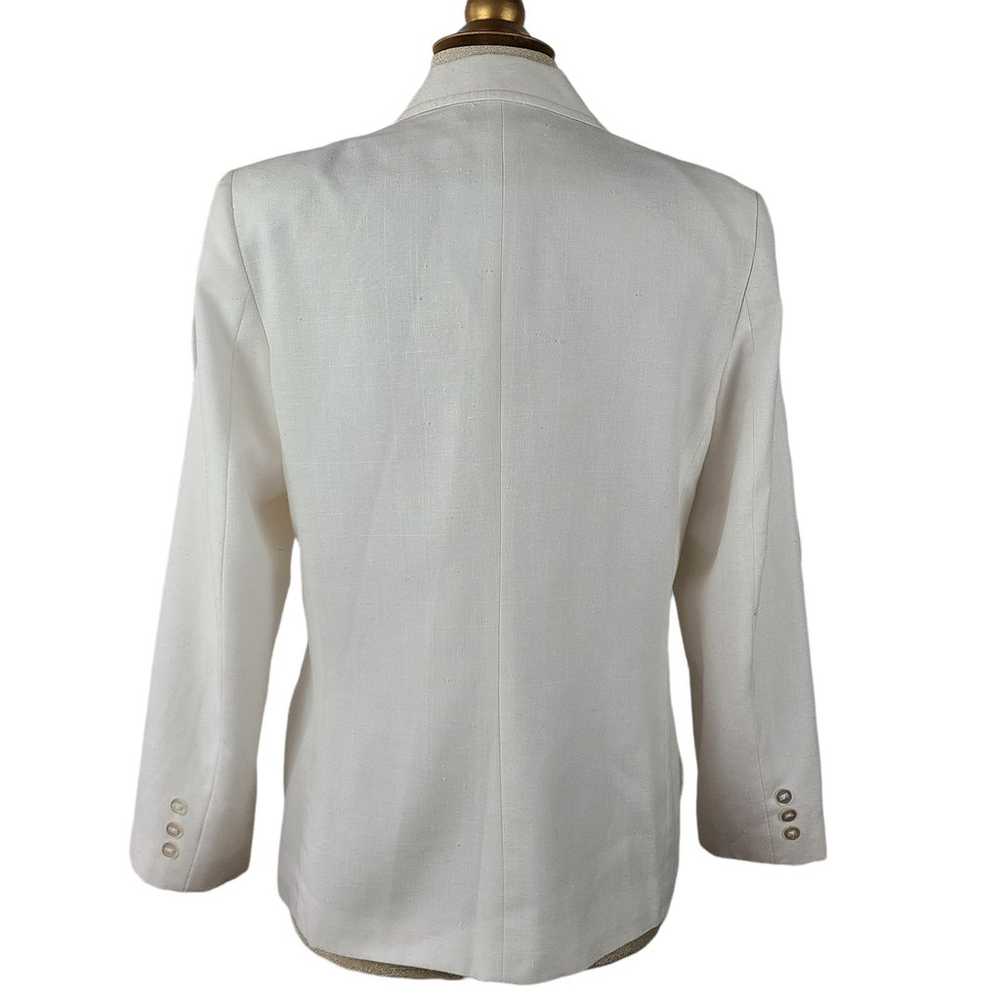 Vintage Linen look padded shoulder white blazer 14 - image 2