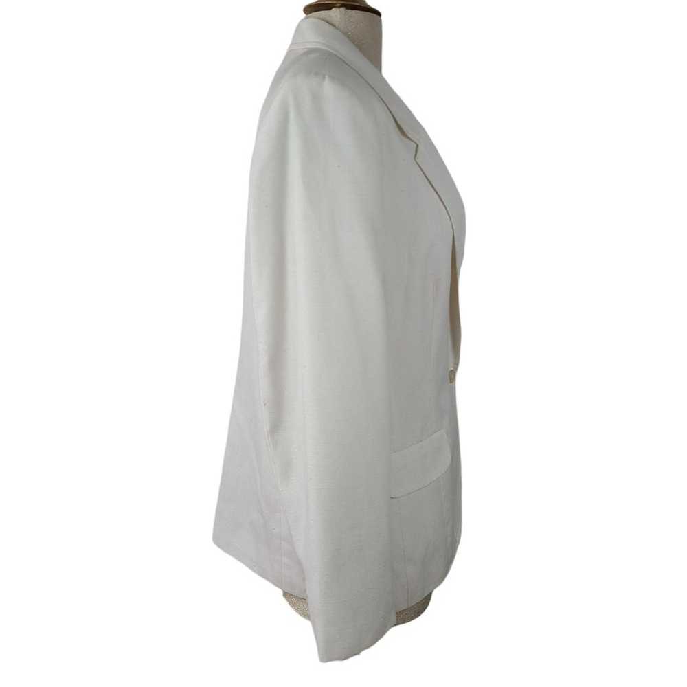 Vintage Linen look padded shoulder white blazer 14 - image 3