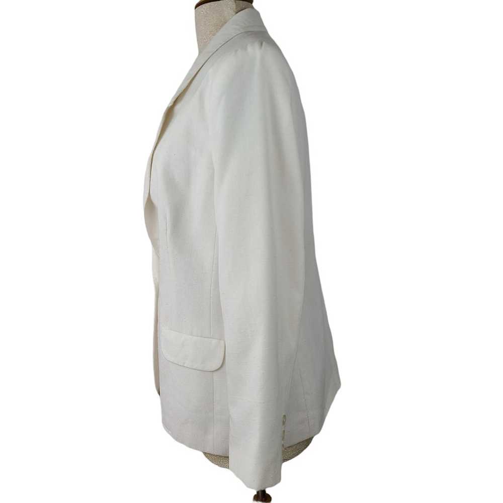 Vintage Linen look padded shoulder white blazer 14 - image 7