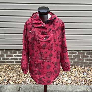 LL Bean Womens Vintage Red Floral Hooded Pullover… - image 1