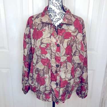 Stunt sports vintage silk leaf print bomber jacket - image 1