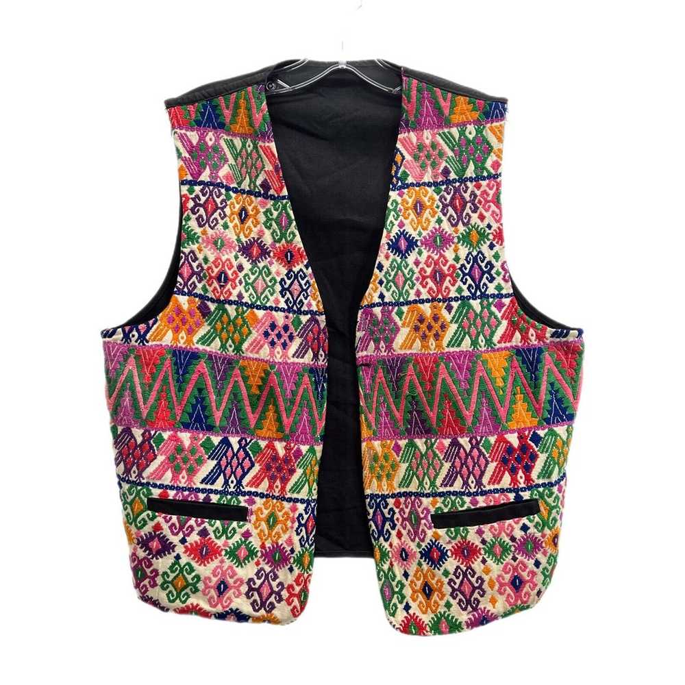 Vintage Handmade Embroidered Vest Large Colorful … - image 1