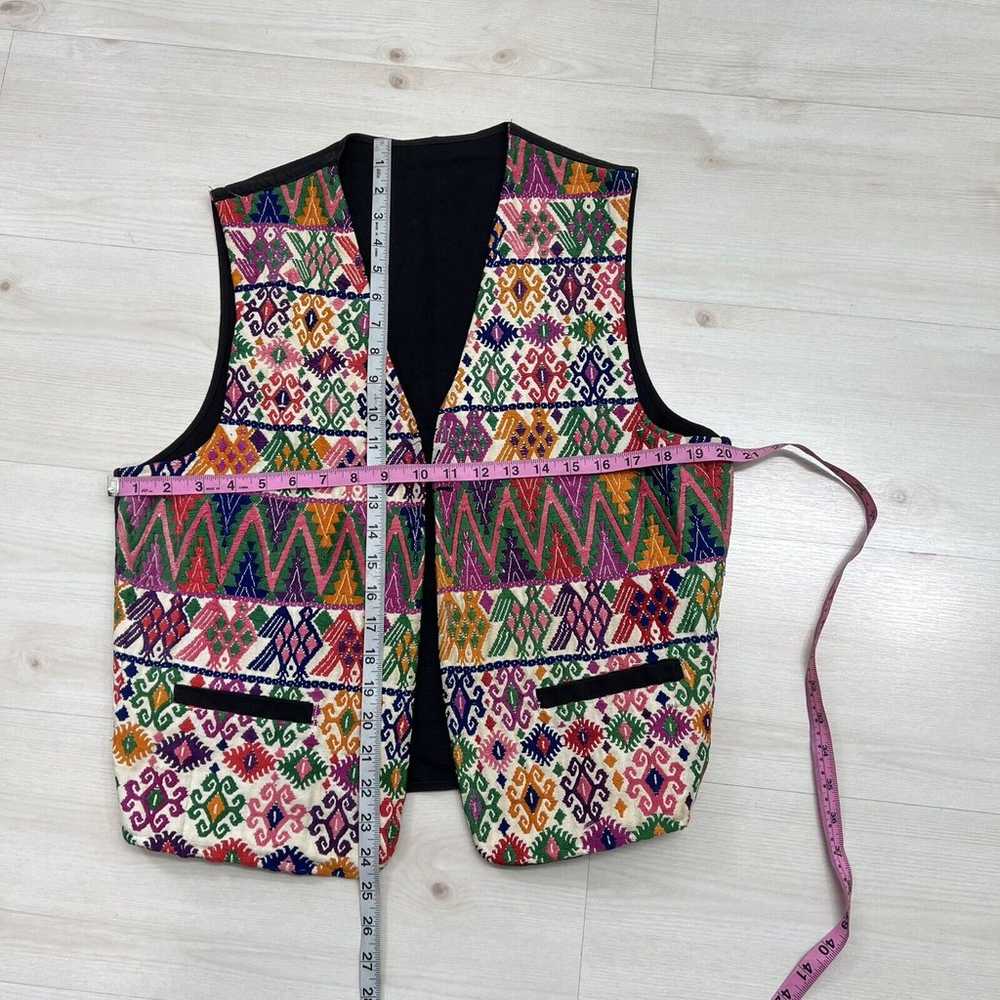 Vintage Handmade Embroidered Vest Large Colorful … - image 9