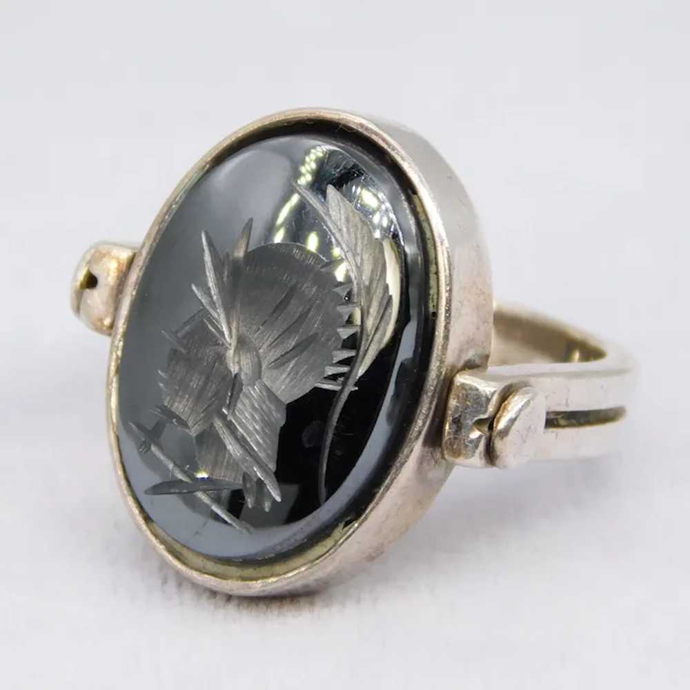 Vintage Hematite Intaglio Soldier Ring Sterling S… - image 2