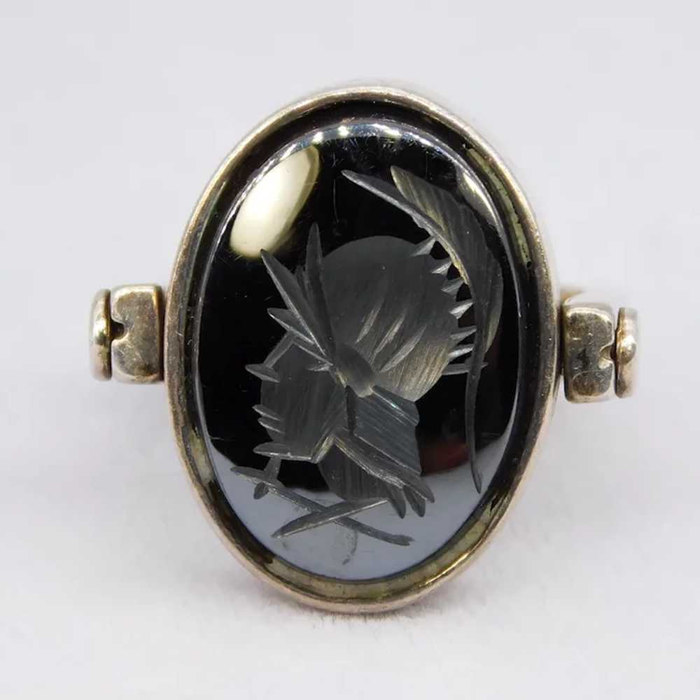 Vintage Hematite Intaglio Soldier Ring Sterling S… - image 3