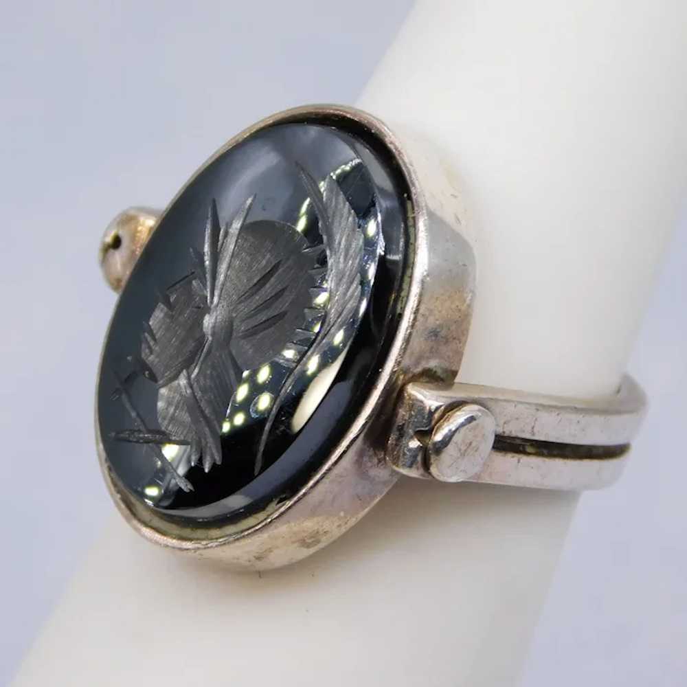 Vintage Hematite Intaglio Soldier Ring Sterling S… - image 4