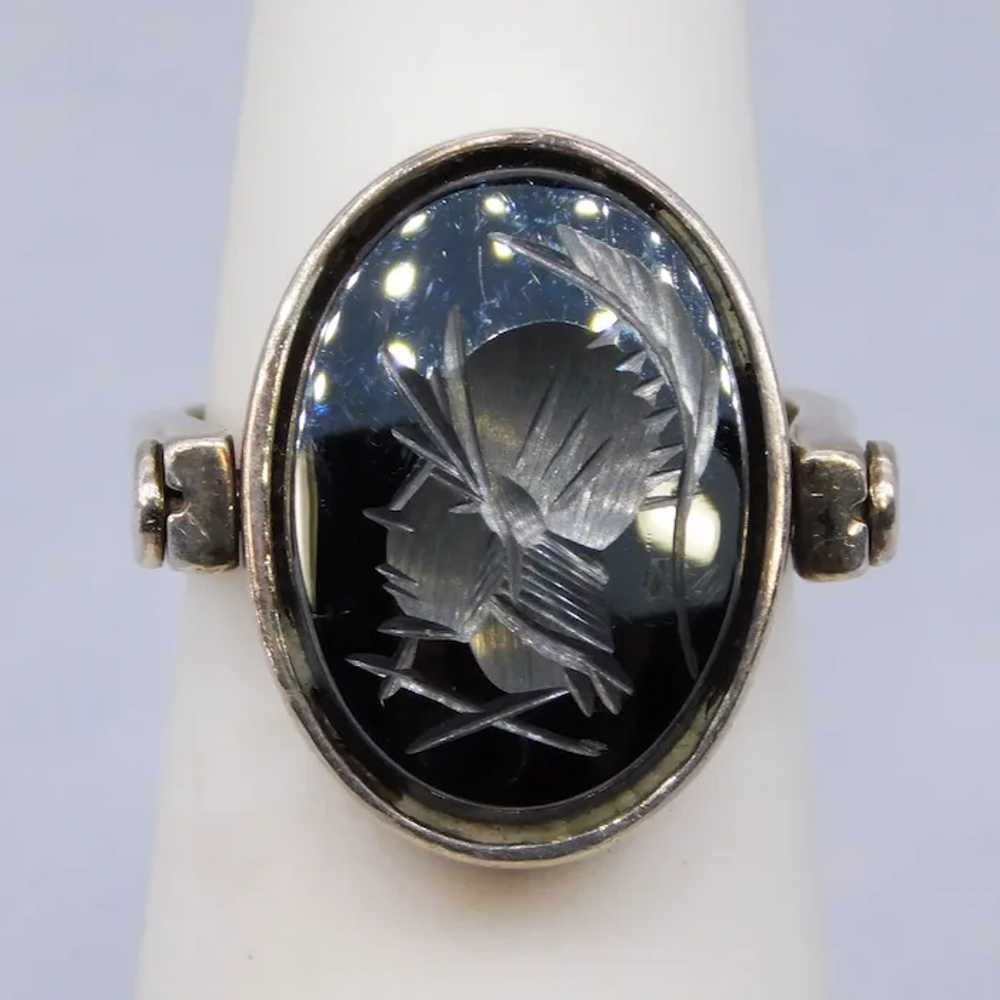 Vintage Hematite Intaglio Soldier Ring Sterling S… - image 5