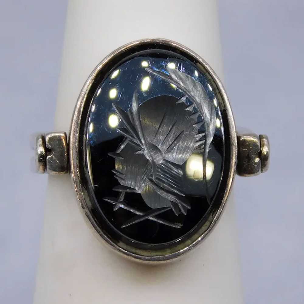 Vintage Hematite Intaglio Soldier Ring Sterling S… - image 6