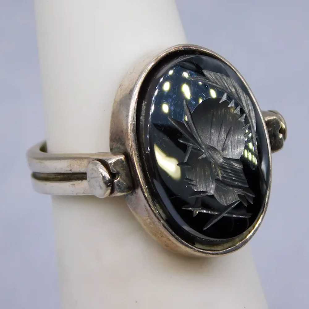 Vintage Hematite Intaglio Soldier Ring Sterling S… - image 7