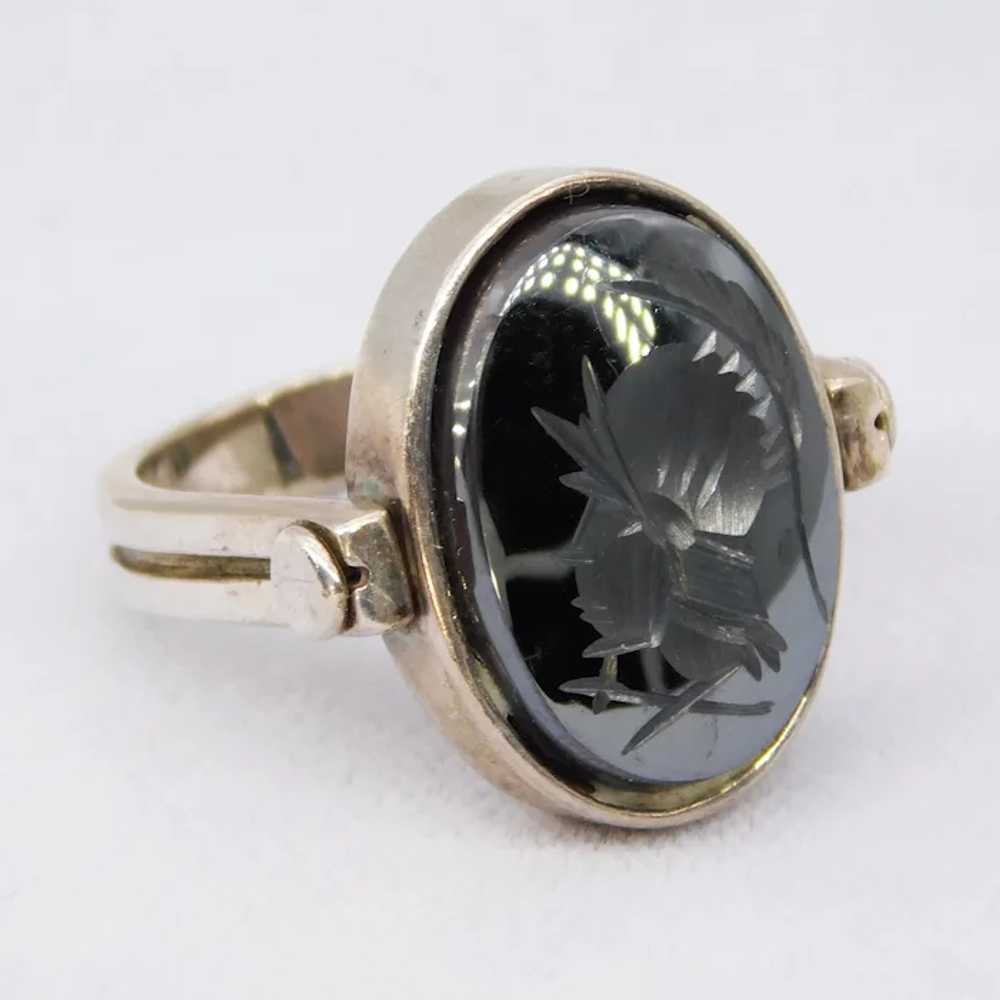 Vintage Hematite Intaglio Soldier Ring Sterling S… - image 8