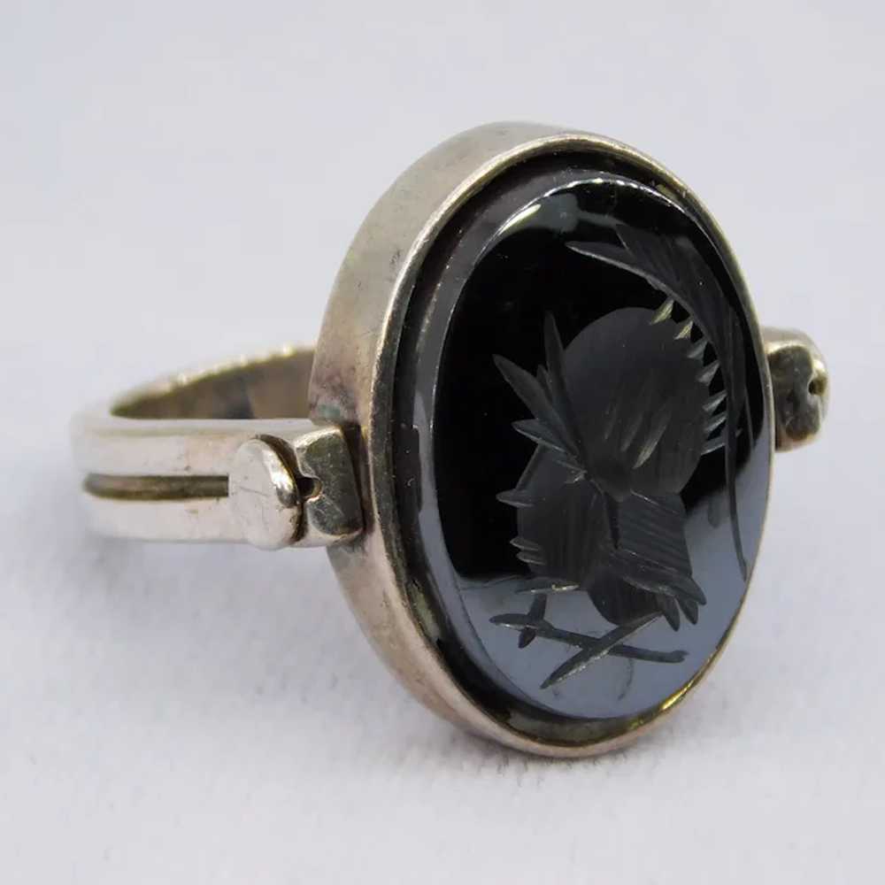 Vintage Hematite Intaglio Soldier Ring Sterling S… - image 9