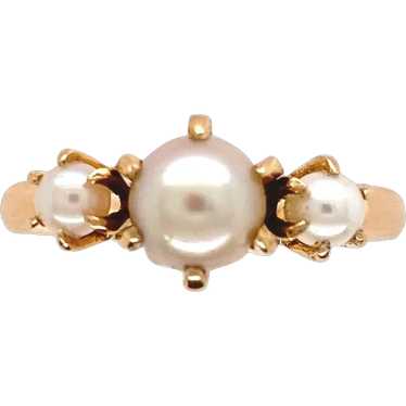 14K Rosy Yellow Gold Cultured Pearl 3 stone Ring