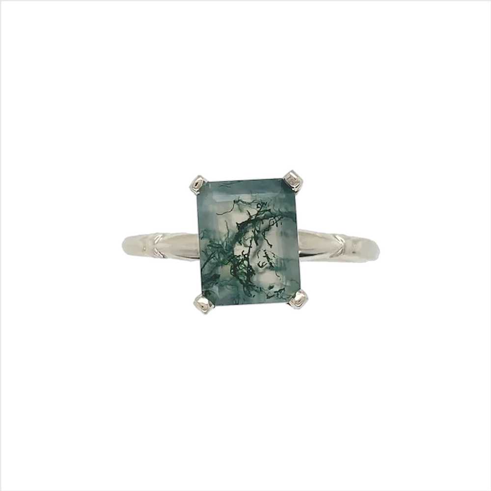 Vintage 14K White Gold Moss Agate Ring size 9.75 - image 1