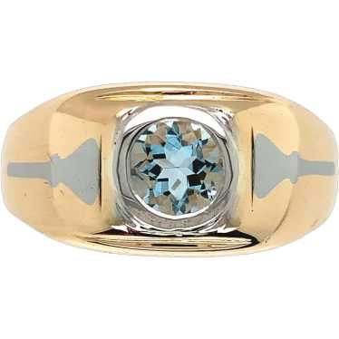 14K Yellow and White Gold Men's Aquamarine Ring