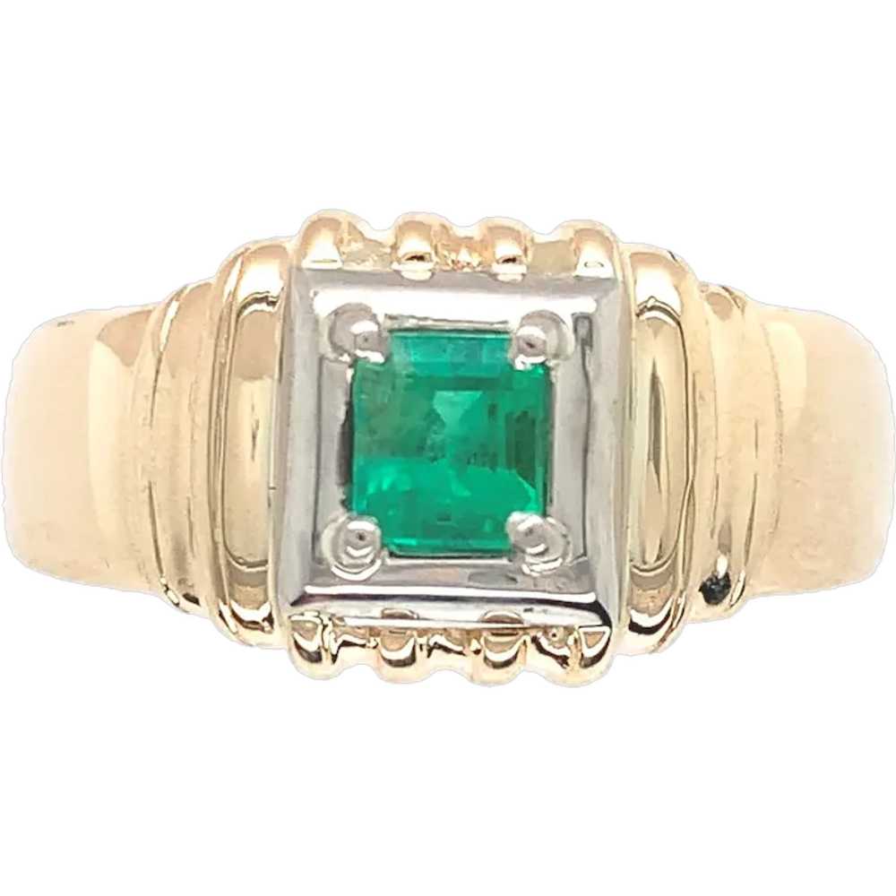 14K Yellow Gold Men's Ring with .46ct Emerald - image 1