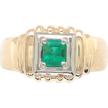 14K Yellow Gold Men's Ring with .46ct Emerald - image 1