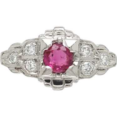 Vintage Platinum .31ct Ruby and Diamond Ring