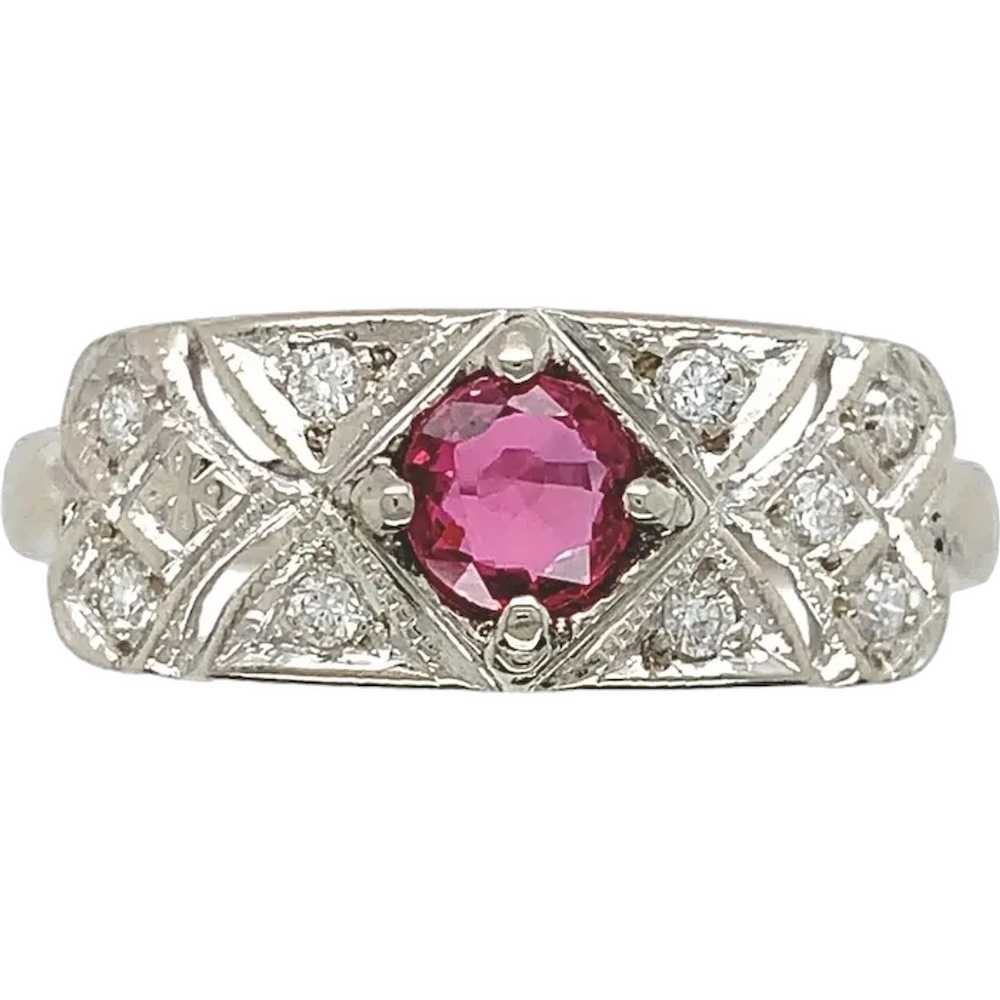 Vintage 14K White Gold .45ct Ruby and Diamond Ban… - image 1