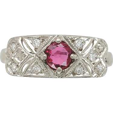 Vintage 14K White Gold .45ct Ruby and Diamond Ban… - image 1