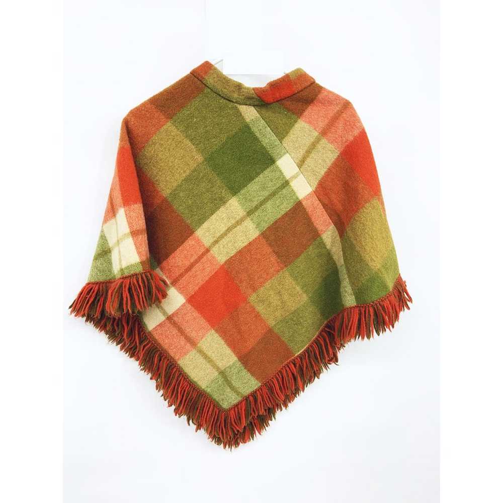 Vintage Wool Blend  Multicolor Plaid Fringe Ponch… - image 5