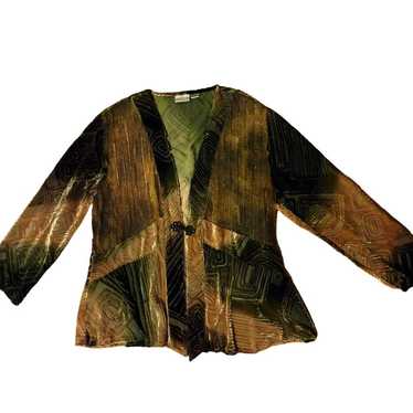 Chicos Large Cardigan Green Brown Semi Sheer Burn… - image 1