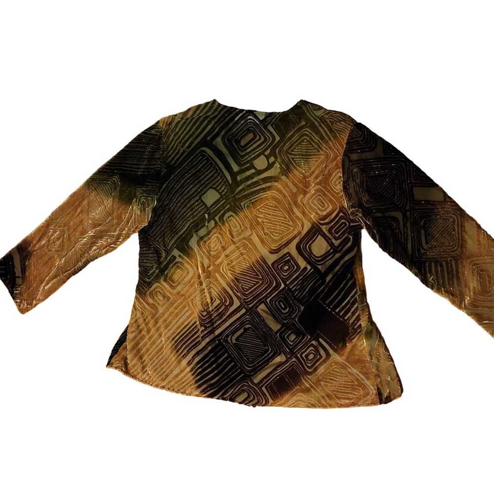 Chicos Large Cardigan Green Brown Semi Sheer Burn… - image 2