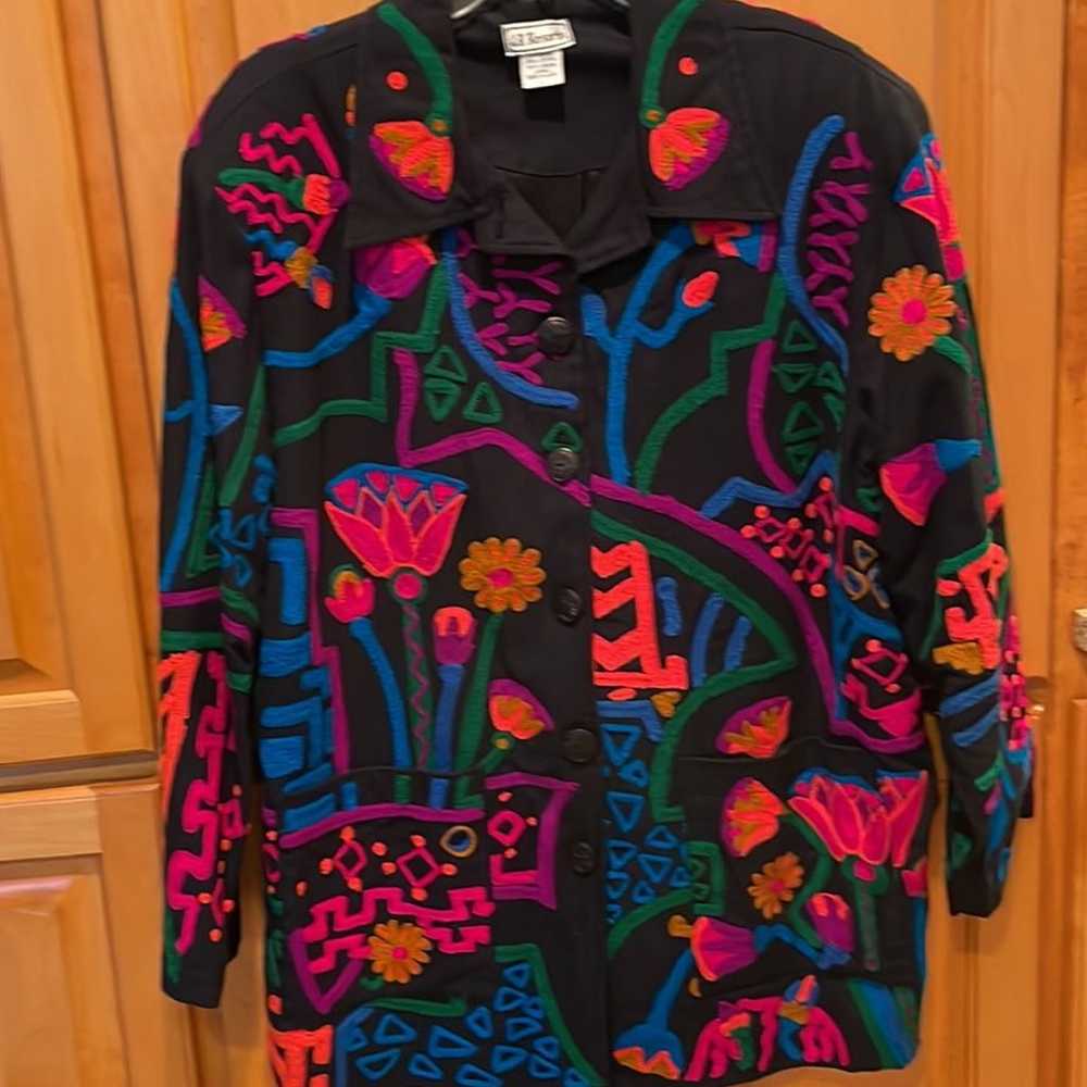 Vintage JA Resorts Black Floral Embroidered Jacket - image 2