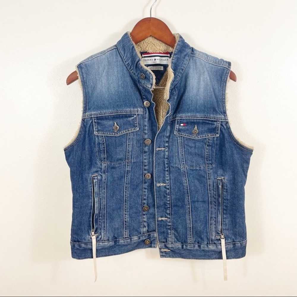 TOMMY HILFIGER Vintage Denim Vest Fur Lined Large - image 1