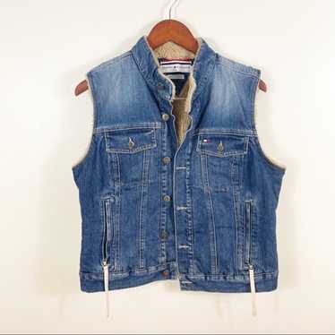 TOMMY HILFIGER Vintage Denim Vest Fur Lined Large - image 1