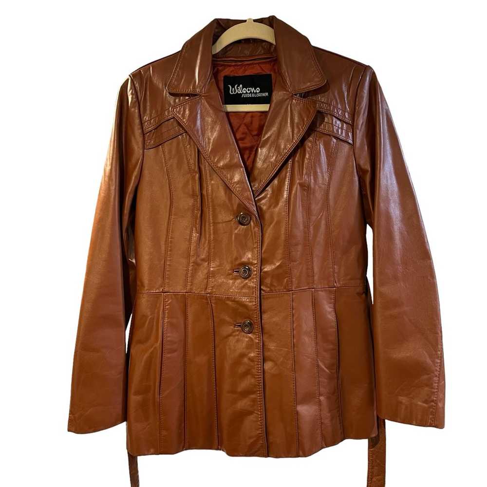 Vintage Wilsons Leather Jacket Women 12 Brown Tie… - image 1