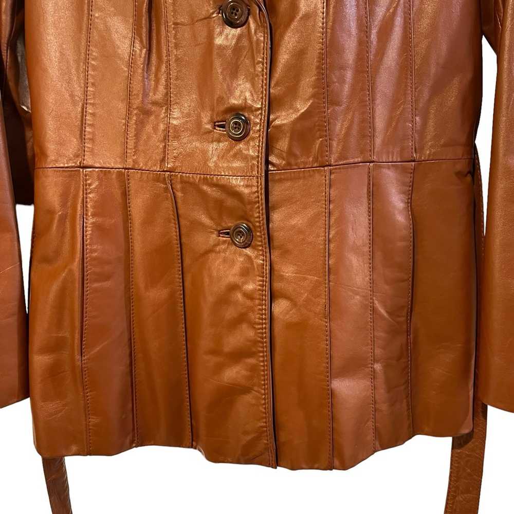 Vintage Wilsons Leather Jacket Women 12 Brown Tie… - image 3