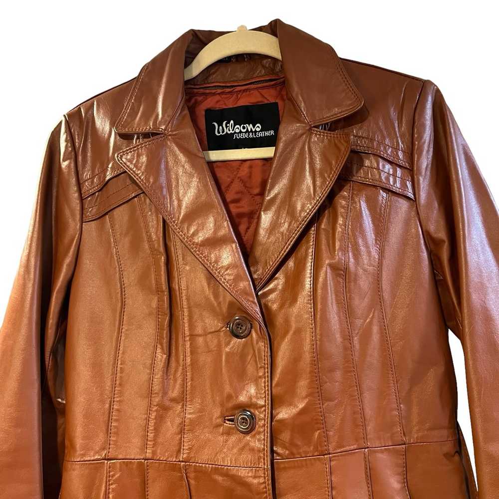 Vintage Wilsons Leather Jacket Women 12 Brown Tie… - image 4