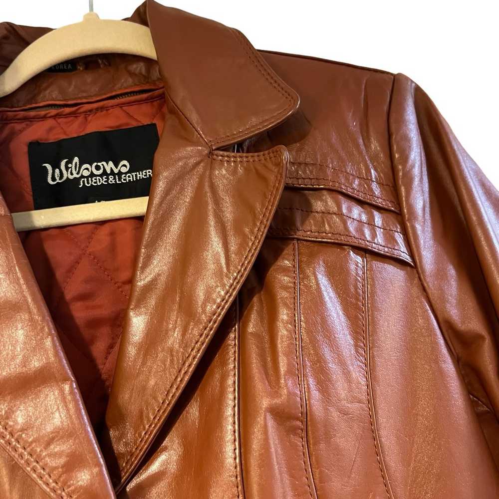 Vintage Wilsons Leather Jacket Women 12 Brown Tie… - image 6