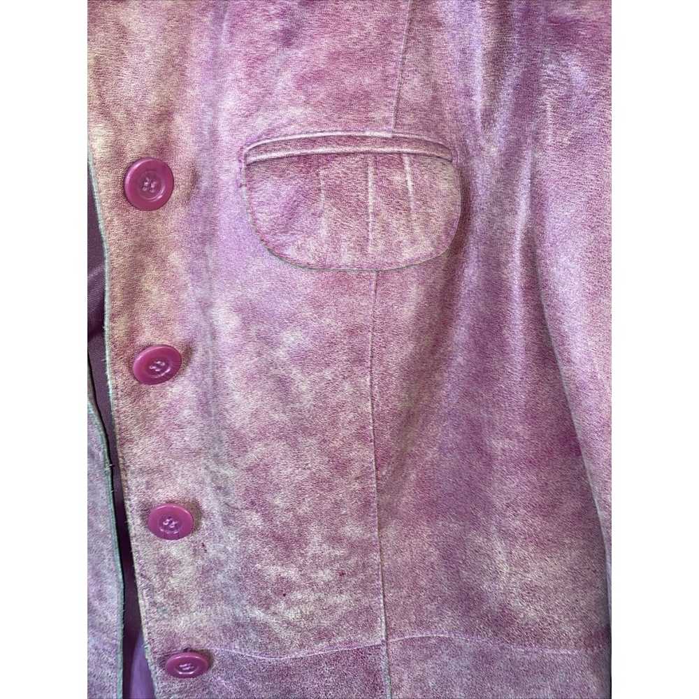 GALLERY Pink Leather Trench Coat Jacket Distress … - image 2